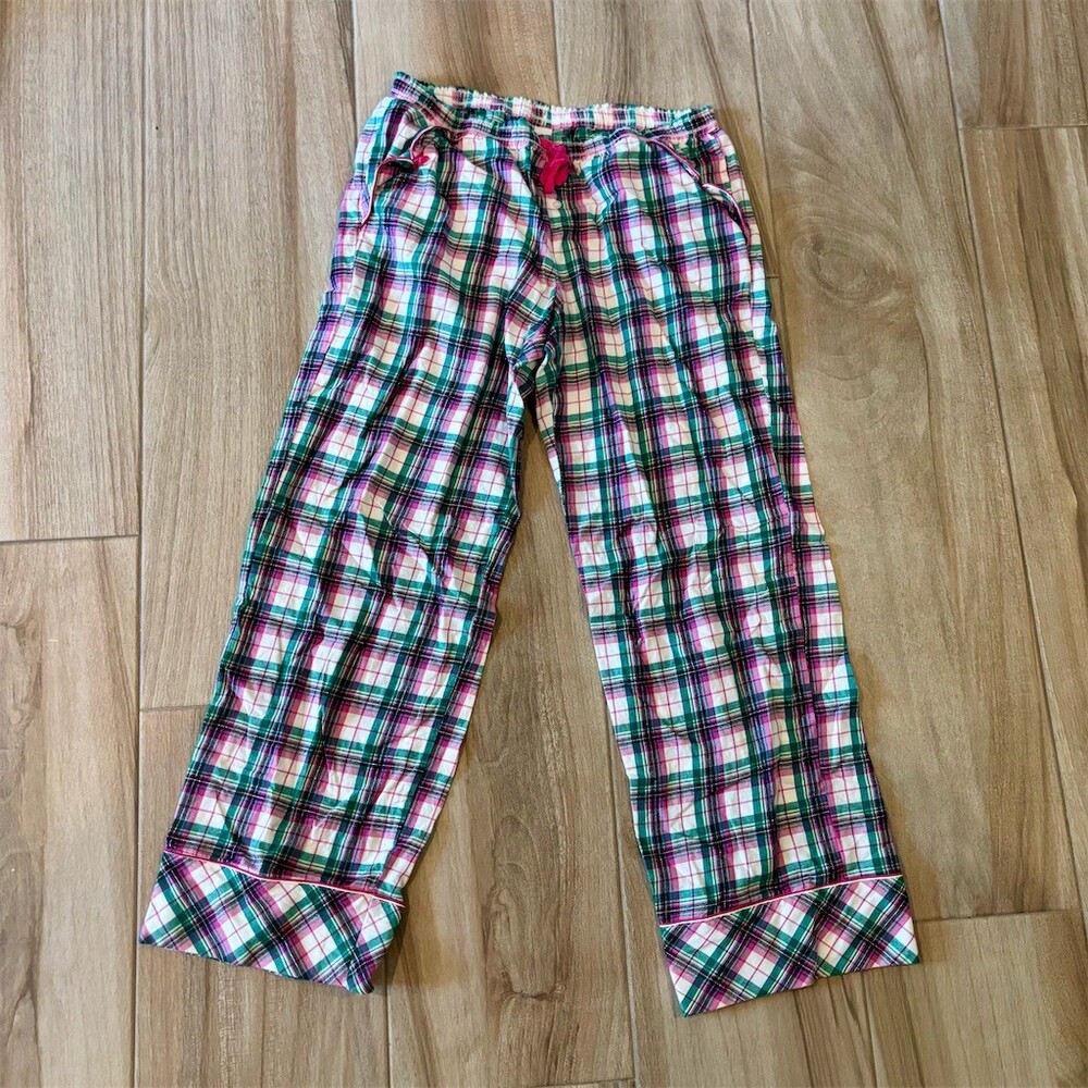 Victoria's Secret Pajama Pants Women's M Plaid Pink Green White Lounge